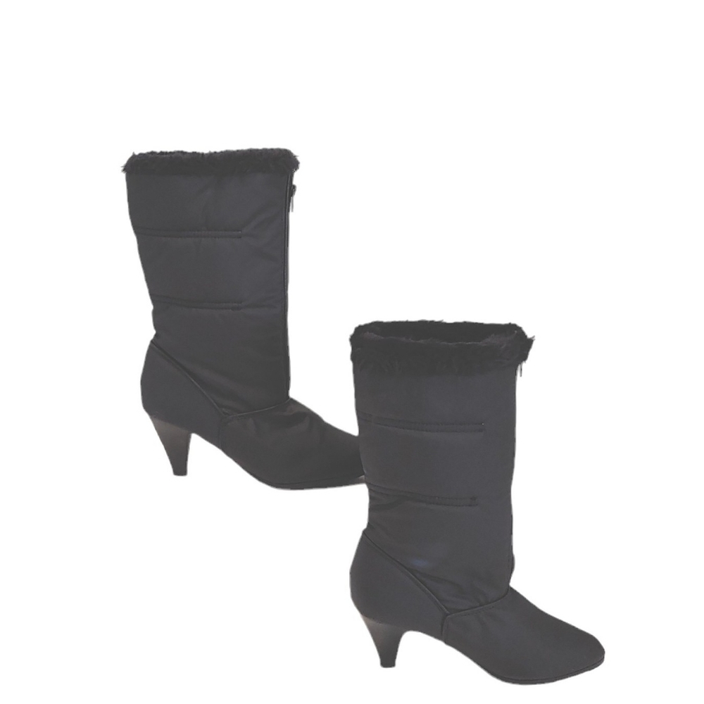 Woodbridge women fuzzy heeled zip up puff calf black winter boots shoes size 8